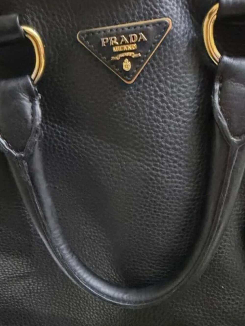 Prada Black Pebbled Leather Large Tote Bag Gold Hardware Shoulder Strap - Picture 12 of 13